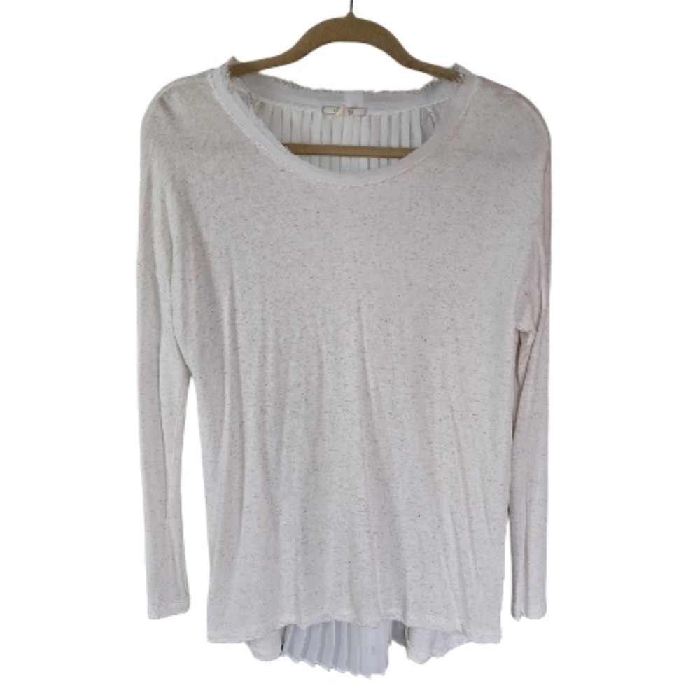 Pleione Long Sleeve Chiffon Trim Pleated Back Shirt Blouse Top Sz Small Cream